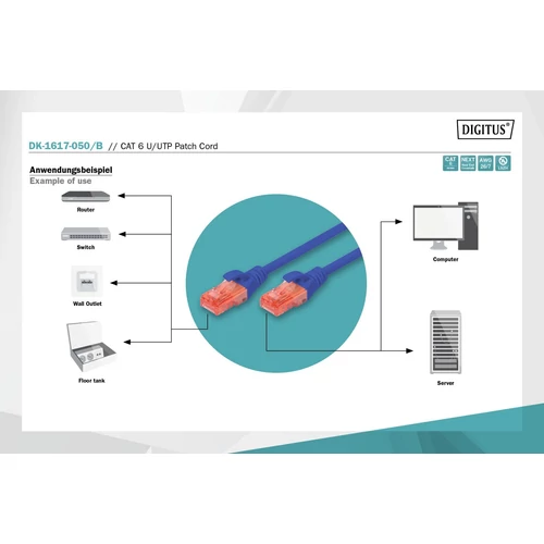 DIGITUS CAT6 U/UTP LSZH 5m kék patch kábel