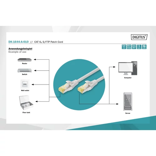DIGITUS CAT6A S-FTP LSZH 1m szürke patch kábel