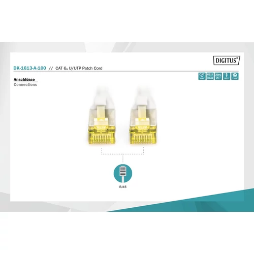 DIGITUS CAT6A U/UTP 10m szürke patch kábel