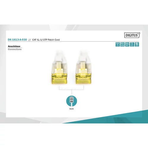DIGITUS CAT6A U/UTP 3m szürke patch kábel