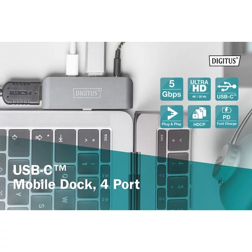 Digitus USB-C Mobile Dock 4 Port Gray
