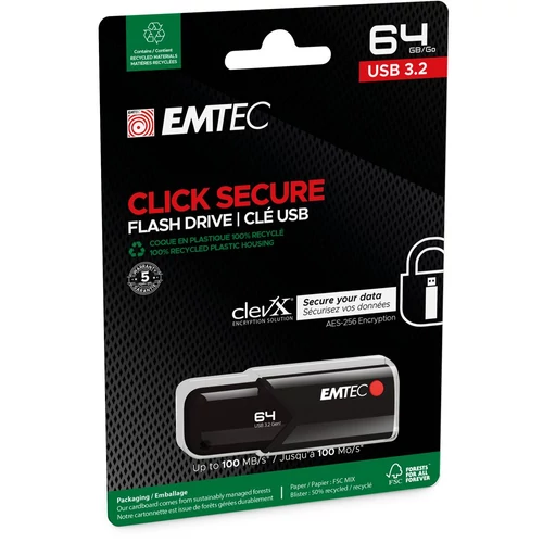 Pendrive, 64GB, USB 3.2, titkosított, EMTEC 