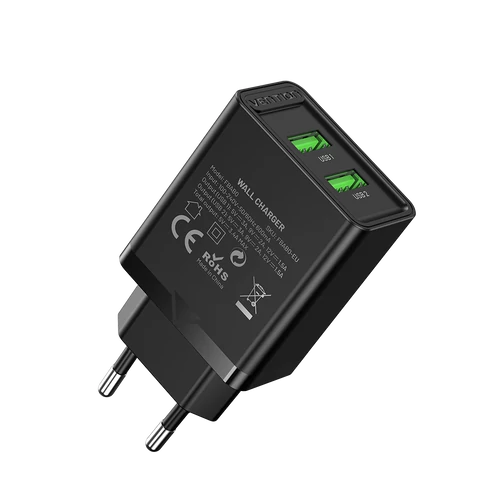 TÖLTŐ USB-A+A (2port, 18W/18W,fekete), Vention