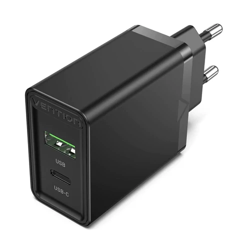 TÖLTŐ USB-A+C (2port, 18W/20W,fekete), Vention