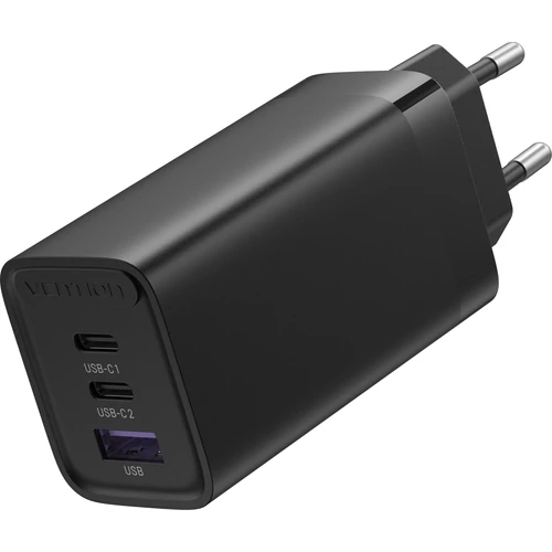 TÖLTŐ USB-C+C+A (65W/30W/30W,  3-portos, fekete), Vention