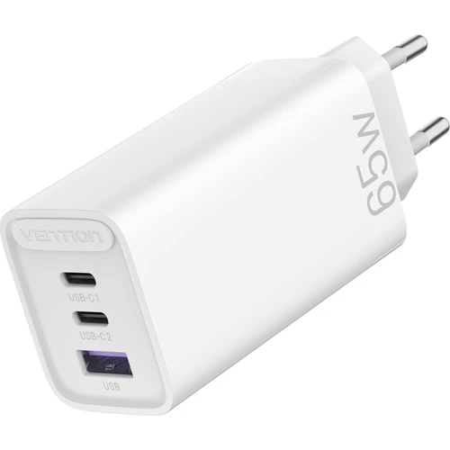 TÖLTŐ USB-C+C+A (65W/30W/30W,  3-portos, fehér), Vention