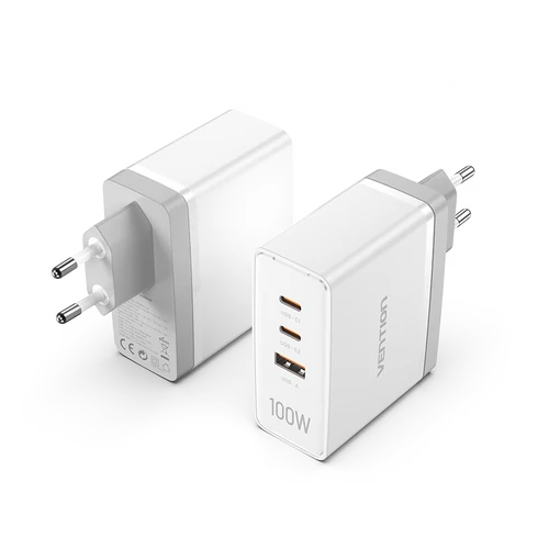 TÖLTŐ USB-C*2+A (3port,GAN, 100W/100W/30W,fehér), Vention
