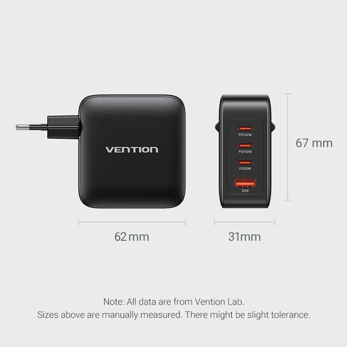 TÖLTŐ 4-port USB-C+C+C+A ( 4-portos, fekete), Vention