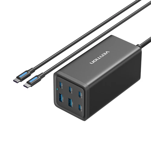 TÖLTŐ 4*USB-C+2*USB-A (asztali,140W,fekete,GAN), Vention