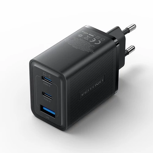TÖLTŐ USB-C+C+A (65W/65W/60W, 3-portos GaN, fekete), Vention