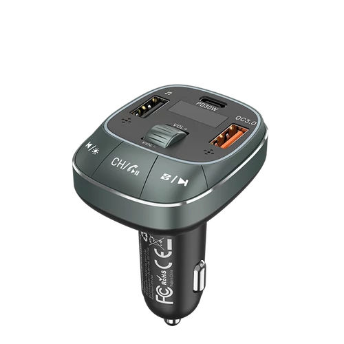 TÖLTŐ USB-C+A+A (3port,30W, Fm transzmitter, fekete),Vention