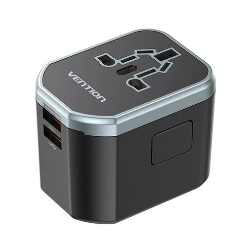 TÖLTŐ USB-C+A+A (3port, 20W/18W/18W, fekete, travel),Vention