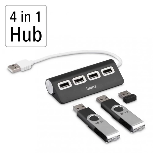 Hama 200119 fekete FIC USB 2.0 HUB, 1:4 BUSPOW.