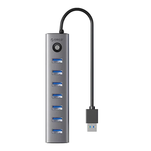 Orico USB3.0 Hub - CL7U-U3-10-GY (7 port, Bemenet: USB-A, Kimenet: 7xUSB-A, ezüst)