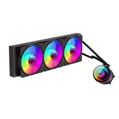 Rampage CPU Water Cooler - INFINITE V360 (Mágneses kijelző, 36,9dB max., 98,54 m3/h; 3x12cm, A-RGB LED, fekete)