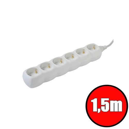 Somogyi NV 06/WH 6aljzat 1.5méter 3x1mm2 fehér védőérintkezős elosztó