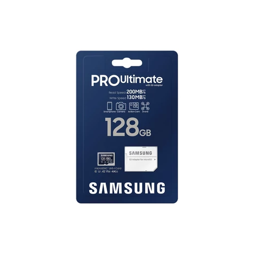 Samsung MicroSD kártya - 128GB MB-MY128SA/WW (PRO Ultimate, Class10, R200/W130, adapter, 128GB)