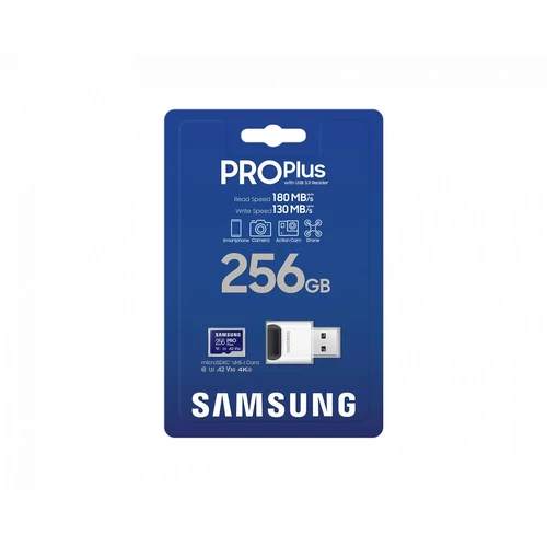 Samsung MicroSD kártya - 256GB MB-MD256SB/WW (PRO PLUS kártyaolvasóval, R180/W130, 256GB)