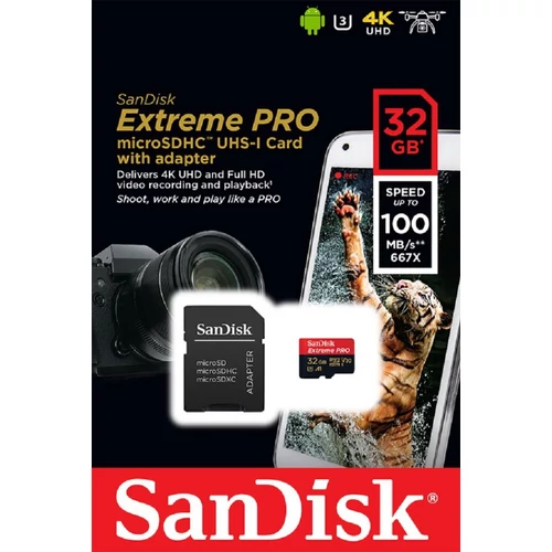 SanDisk 32GB SD micro (SDHC Class 10 UHS-I V30) Extreme Pro memória kártya adapterrel