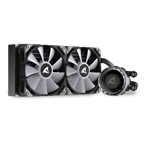 Sharkoon CPU Water Cooler - S80 RGB AIO 240mm (max. 35 dB (A); max. 131.93 m3/h; 2x12cm, A-RGB LED, fekete)