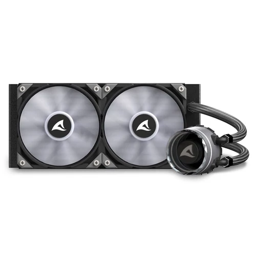 Sharkoon CPU Water Cooler - S80 RGB AIO 240mm (max. 35 dB (A); max. 131.93 m3/h; 2x12cm, A-RGB LED, fekete)