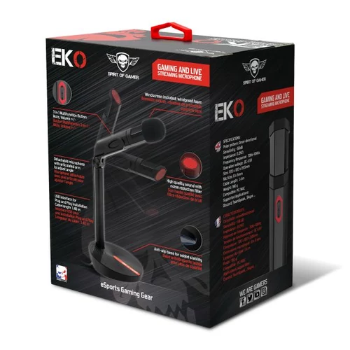 Spirit of Gamer EKO fekete-piros állványos USB mikrofon