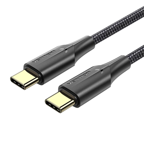 KÁBEL Nylon USB-C -> USB-C 2.0, (3A, fekete), Vention 1m