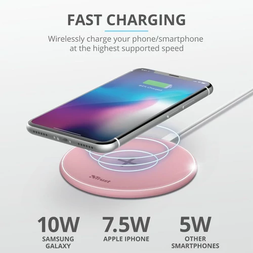 Trust Qylo Fast QI 7.5/10W wireless rózsaszín töltő
