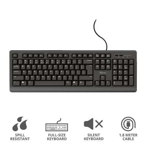 Billentyűzet, vezetékes, USB, HUN, TRUST 