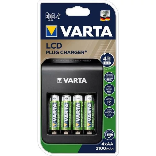 Elemtöltő, AA/AAA/9V, 4xAA 2100 mAh, LCD kijelző, VARTA 