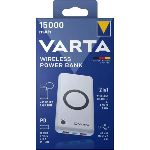Varta 57908101111 hordozható 15.000mAh powerbank + vezeték nélküli töltő