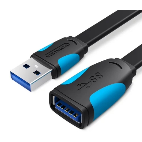 KÁBEL USB 3.0, 1m, (hosszabbító, lapos, fekete), Vention