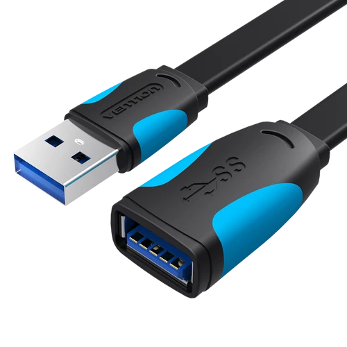 KÁBEL USB 3.0, 1,5m, (hosszabbító, lapos, fekete), Vention