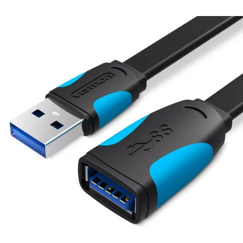 KÁBEL USB 3.0, 3m, (hosszabbító, lapos, fekete), Vention