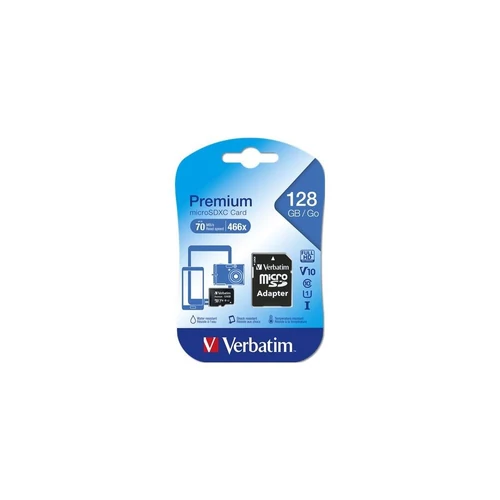 Memóriakártya, microSDXC, 128GB, CL10/U1, 90/10 MB/s, adapter, VERBATIM 