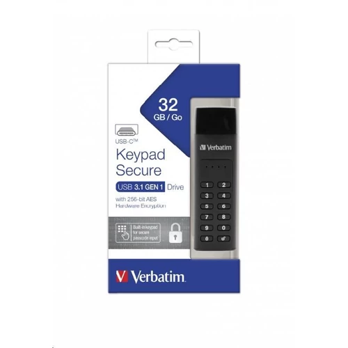 Pendrive, 32GB ,USB-C (USB 3.2), titkosítás, 160/130Mb/s, VERBATIM 