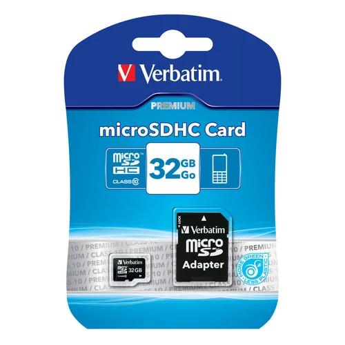 Memóriakártya, microSDHC, 32GB, CL10/U1, 90/10 MB/s, adapter, VERBATIM 