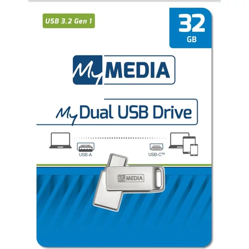 Pendrive, 32GB, USB 3.2 Gen1 + USB-C, alumínium ház, MYMEDIA 