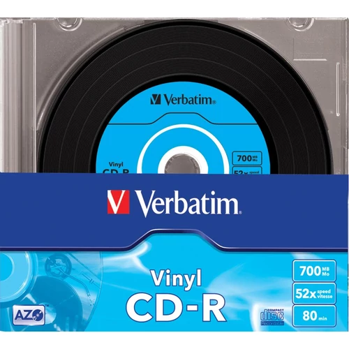 CD-R lemez, bakelit lemez-szerű felület, AZO, 700MB, 52x, 10 db, vékony tok, VERBATIM 