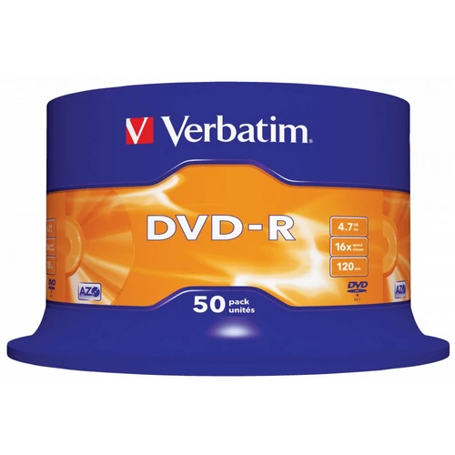 DVD-R lemez, AZO, 4,7GB, 16x, 50 db, hengeren, VERBATIM